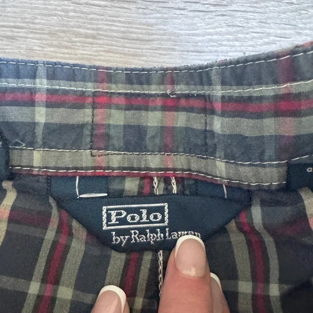 Y2K Polo Ralph Lauren Plaid Cargo Board Shorts Mens 28 Navy Blue Red Swim Trunks